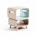 Stackable storage side table in natural wood finish with pastel accents 40 x 30 x 30cm