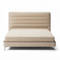 Upholstered bed frame with a modern headboard in beige 200 x 160 x 40cm