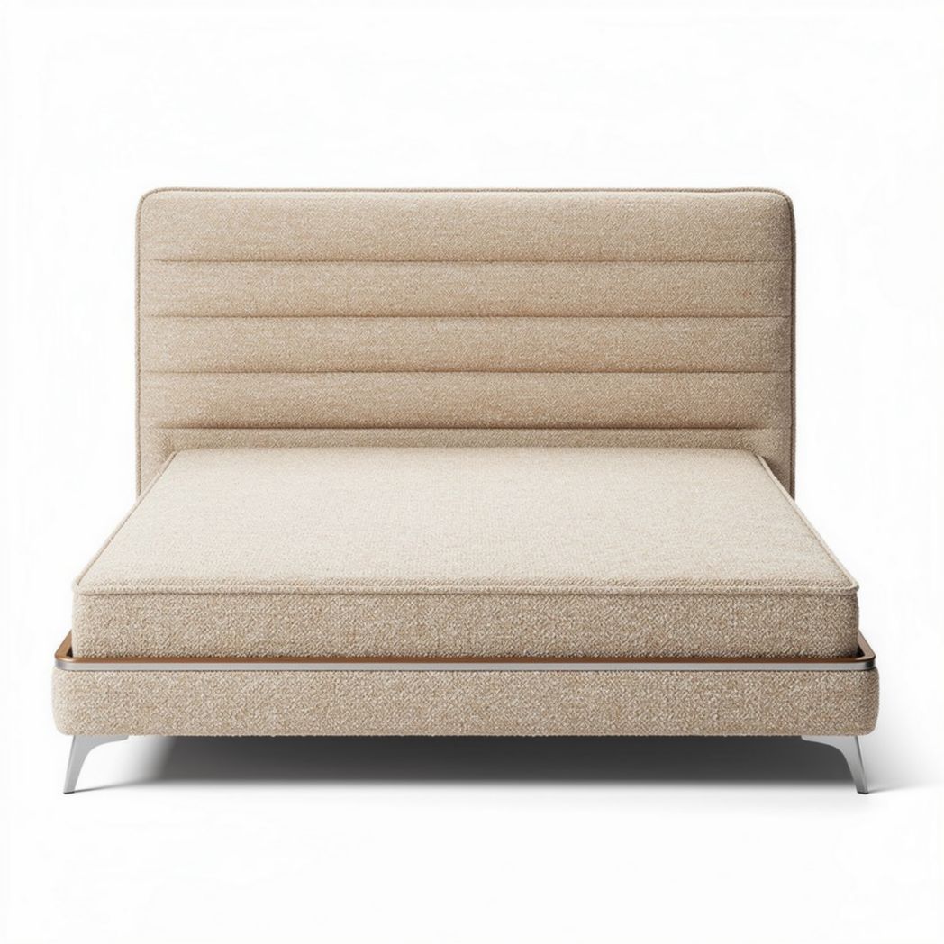 Upholstered bed frame with a modern headboard in beige 200 x 160 x 40cm