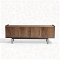 Wooden sideboard with metallic legs and brass handles in brown finish 150 x 40 x 70cm