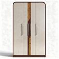 Modern wardrobe with wooden accents in cream and brown finish 150 x 80 x 220cm