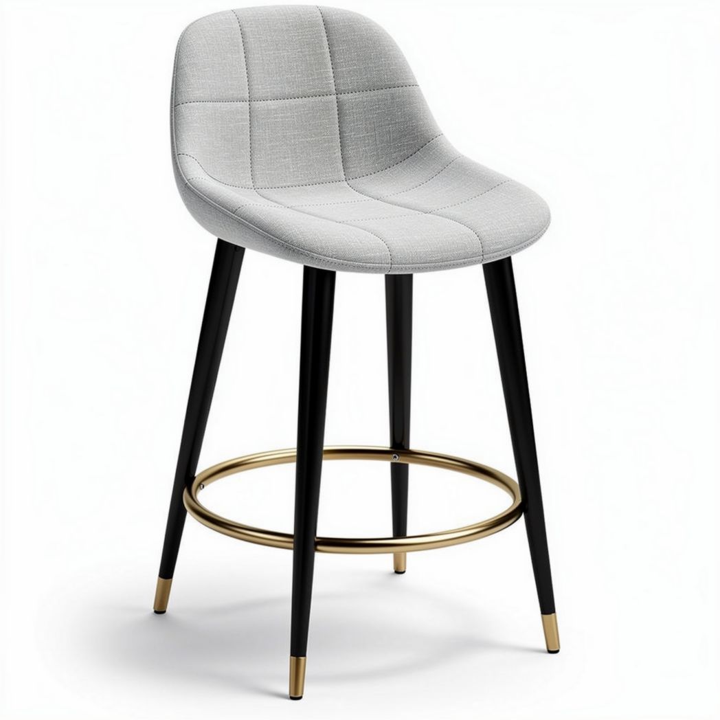 Fabric bar stool with black metal legs and gold footrest 42 x 42 x 100cm