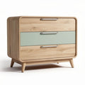 Wooden dresser with two drawers and one green accent panel 80 x 40 x 70cm