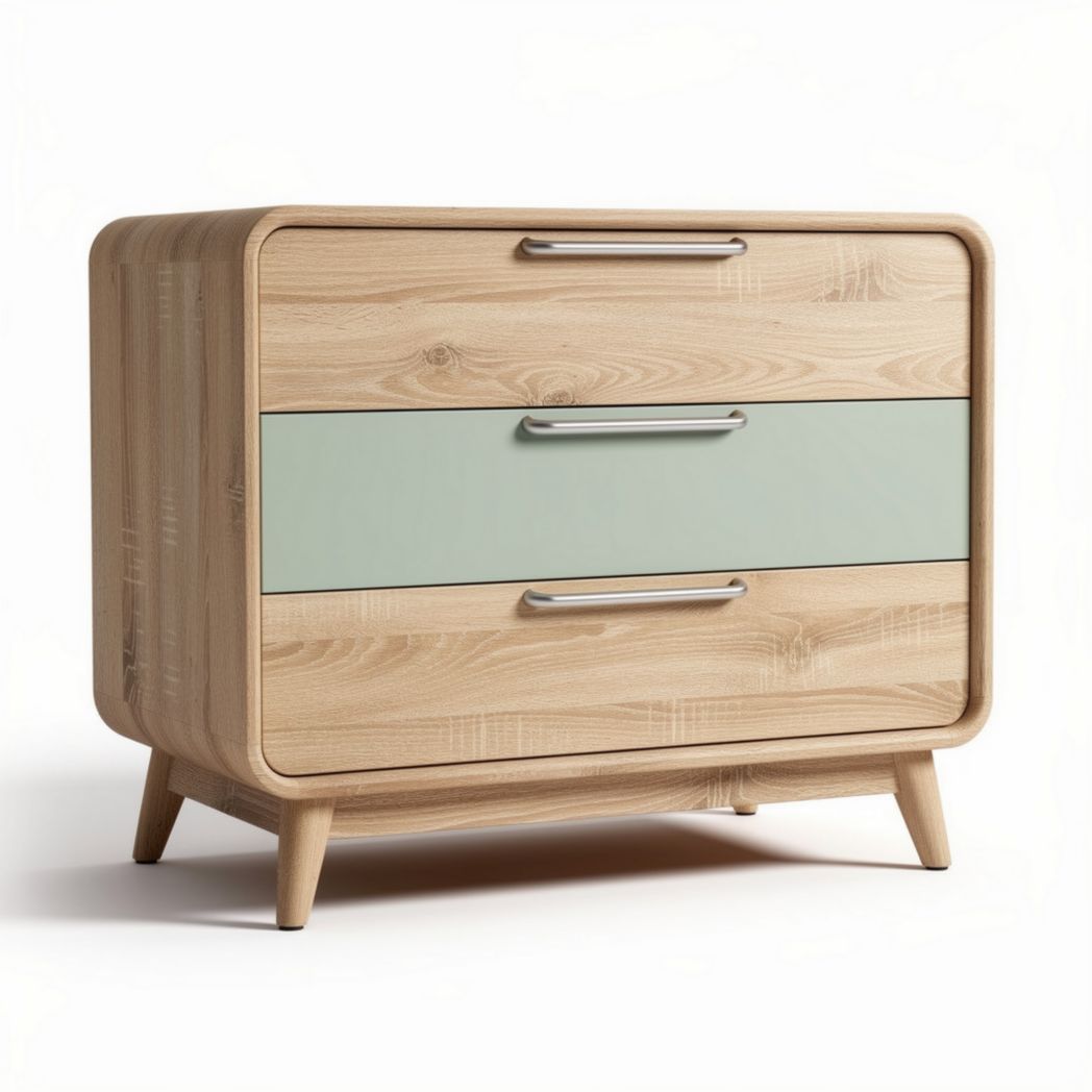Wooden dresser with two drawers and one green accent panel 80 x 40 x 70cm