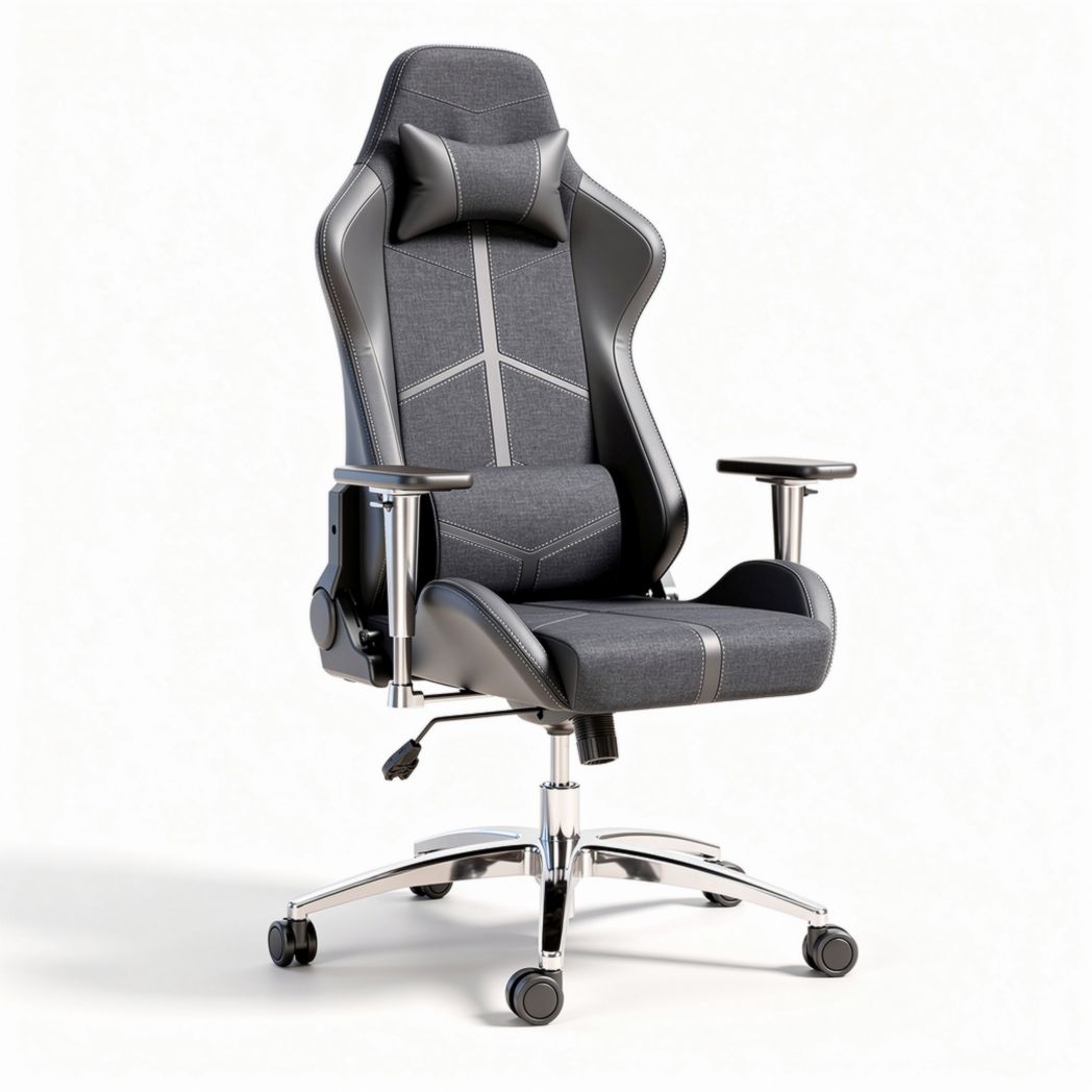 Ergonomic gaming chair with adjustable height and lumbar support in gray and black