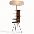 Modern wood floor lamp with shelves and fabric shade 25 x 25 x 150cm