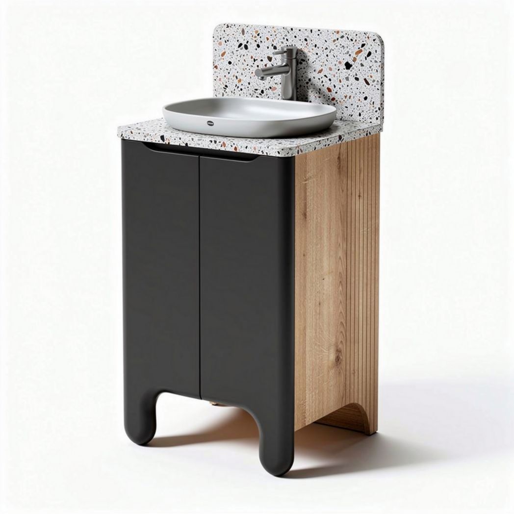 Contemporary bathroom vanity with resin countertop and wooden base 80 x 50 x 90cm