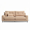 Beige fabric upholstered sofa with removable cushions and modern design
