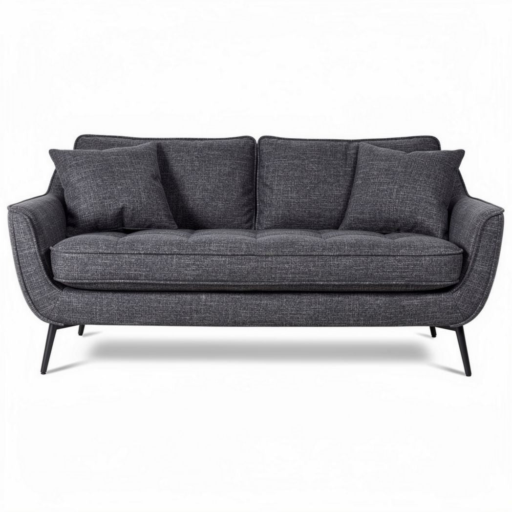 Two-seater sofa in dark gray fabric with metal legs 200 x 80 x 90cm