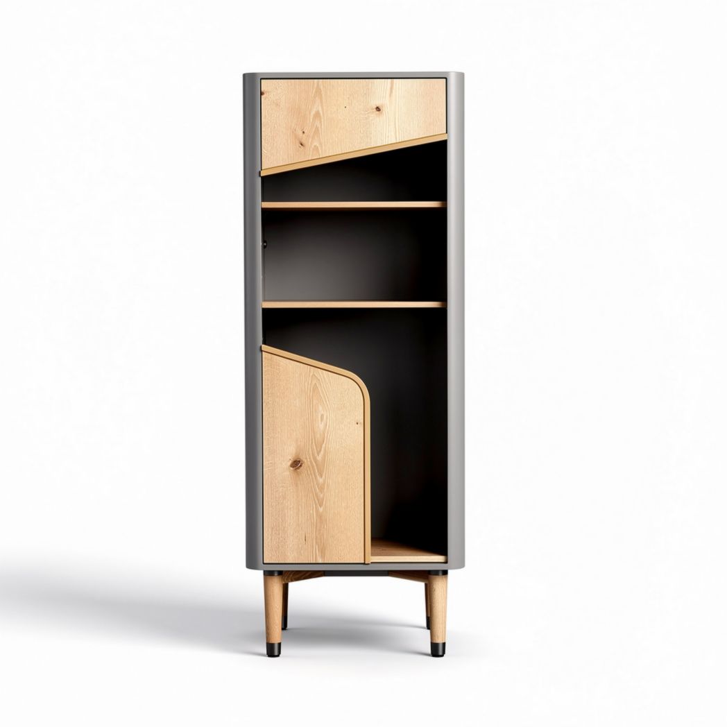 Wooden cabinet with one drawer and two shelves in gray finish 80 x 40 x 180cm