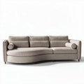 Curved sectional sofa in light gray fabric with two bolster pillows 230 x 90 x 85cm